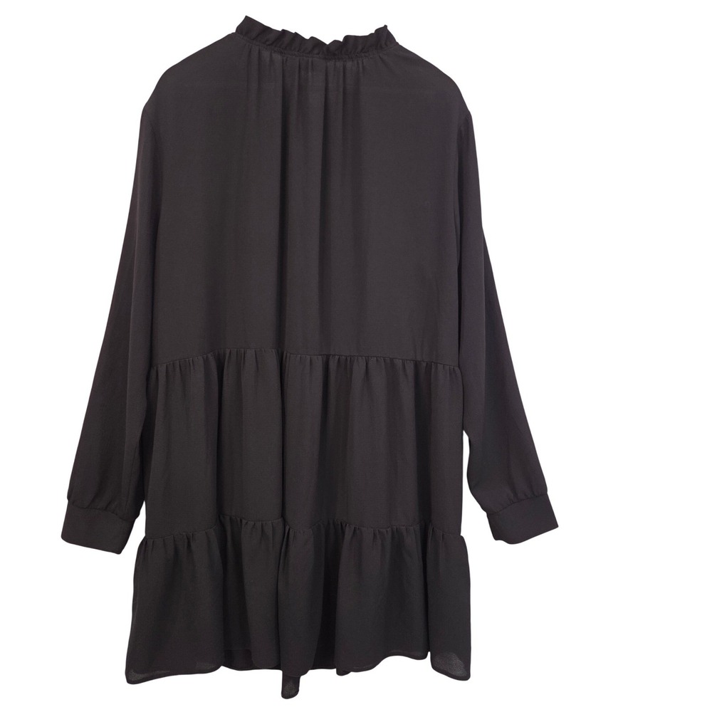 ASOS DESIGN Curve Women Black 18 Tiered Smock Mini Dress Long Sleeve Ruffle Neck - Picture 6 of 14
